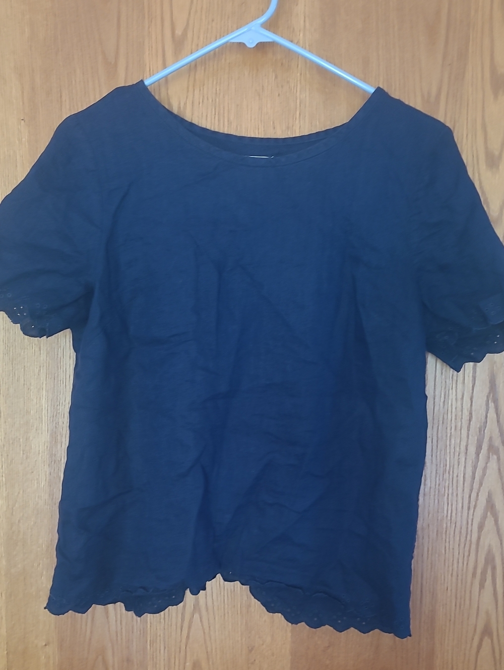 J. Crew Navy Eyelet Trim Short-Sleeve Tee